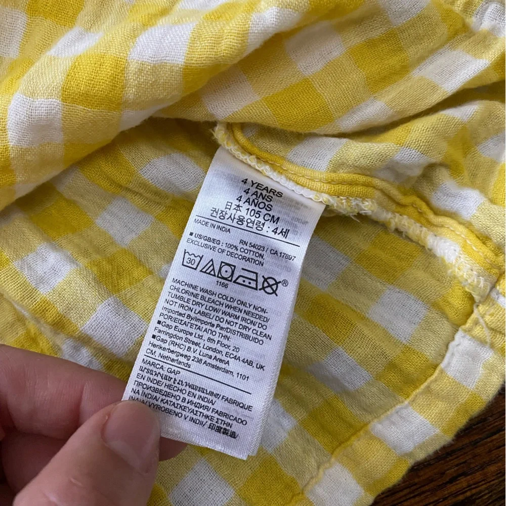 Baby GAP- 100% cotton toddler Girls 4yrs White Yellow Gingham Skirt Dress PLAY